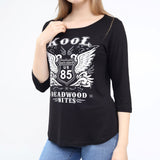 Cute Three-Quarter Sleeve Scoop Neck Top Black