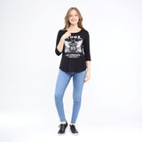 Cute Three-Quarter Sleeve Scoop Neck Top Black
