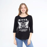 Cute Three-Quarter Sleeve Scoop Neck Top Black