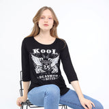 Cute Three-Quarter Sleeve Scoop Neck Top Black