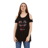 Cold Shoulder Short Sleeve Whispy Flow Tunic Black