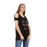 Cold Shoulder Short Sleeve Whispy Flow Tunic Black