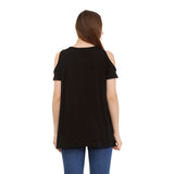 Cold Shoulder Short Sleeve Whispy Flow Tunic Black
