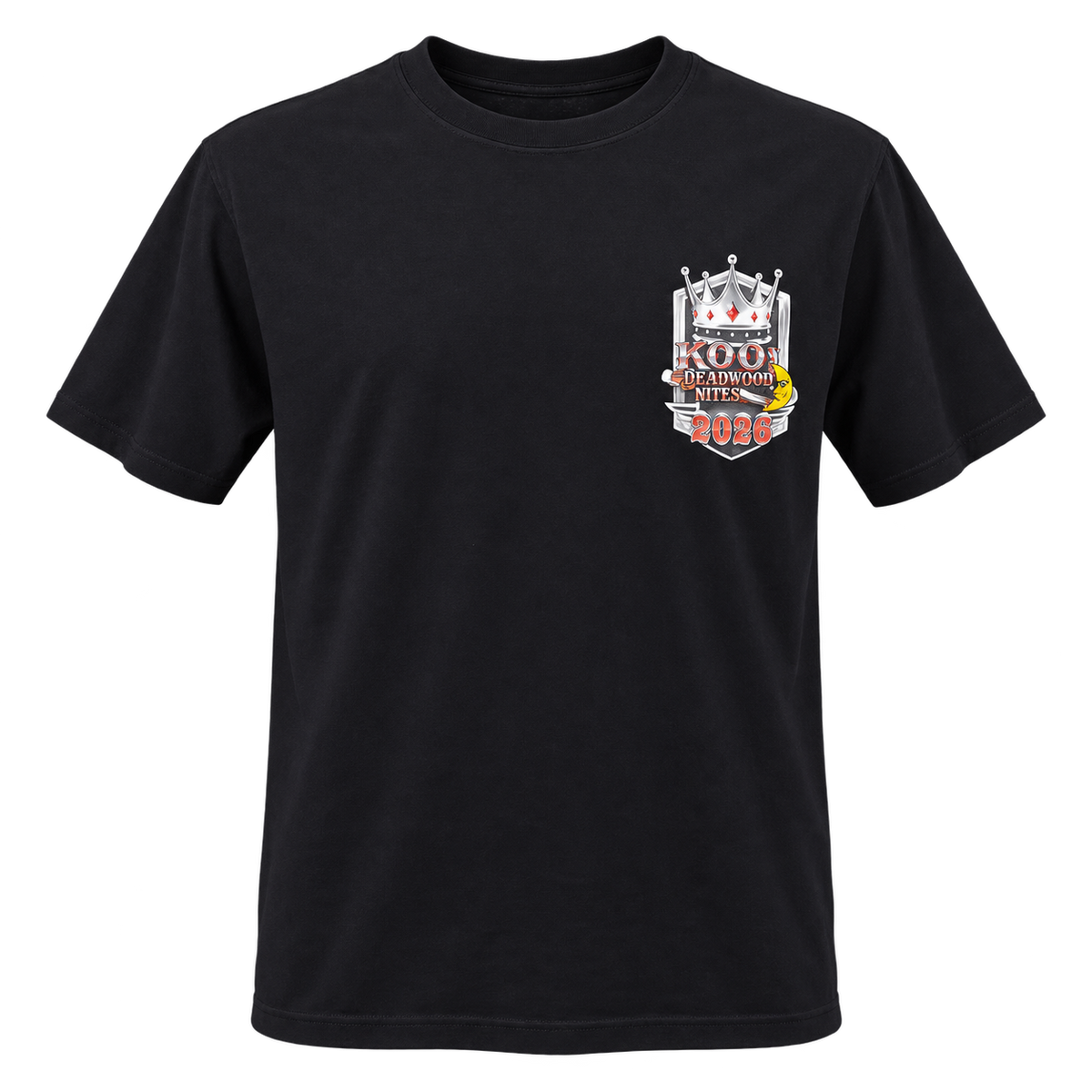 front view of the 2026 Kool Deadwood Nites Official T-Shirt Black