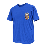 Angled front view of the 2026 Kool Deadwood Nites Official T-Shirt Blue showing the left chest logo