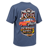 back angle view of the 2026 Kool Deadwood Nites Official T-Shirt Heather Blue