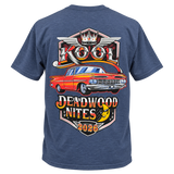 back view of the 2026 Kool Deadwood Nites Official T-Shirt Heather Blue
