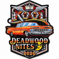 Large 2026 Kool Deadwood Nites official orange classic car patch on white background