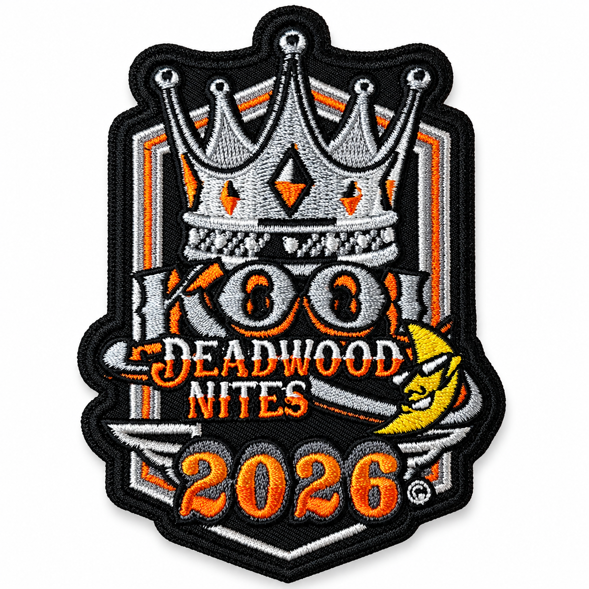 Small 2026 Kool Deadwood Nites official crown patch on white background