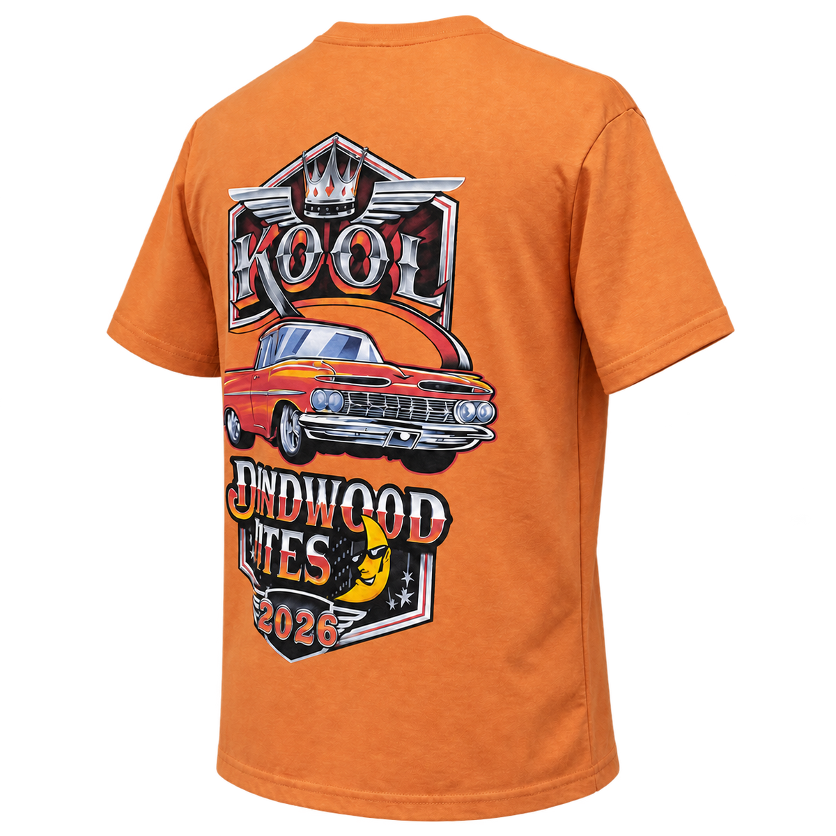 Angled back view 2 of the 2026 Kool Deadwood Nites Official T-Shirt Orange