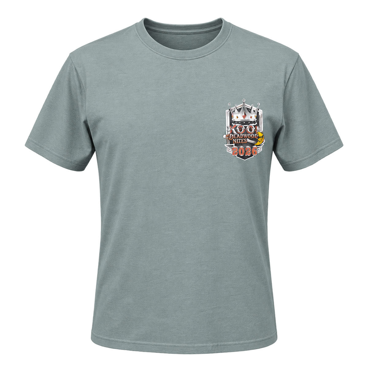 Front view of the 2026 Kool Deadwood Nites Official T-Shirt Sage