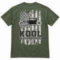 Olive green Kool Deadwood Nites American Flag Hot Rod T-shirt back view