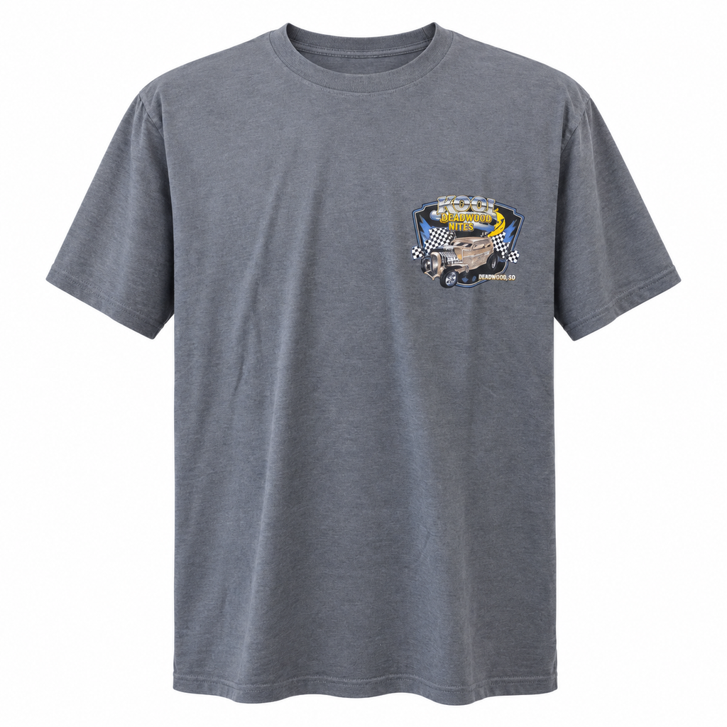 Kool Deadwood Nites Checkered Flag Hot Rod T-Shirt – Gray front view