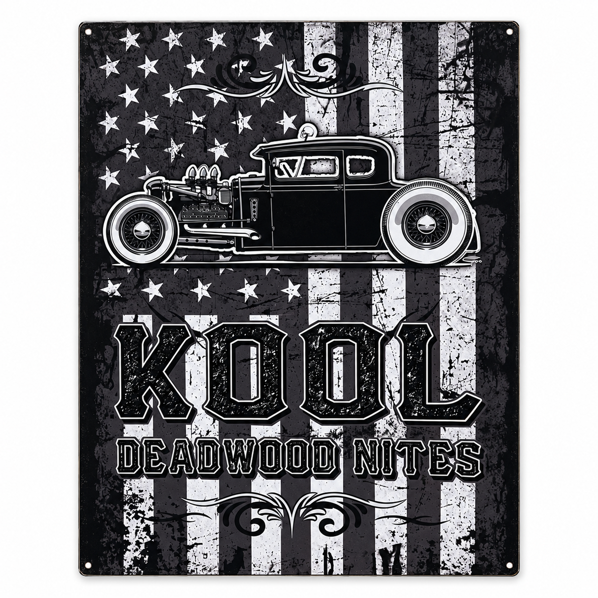 Kool Deadwood Nites American Flag Hot Rod Tin Metal Sign