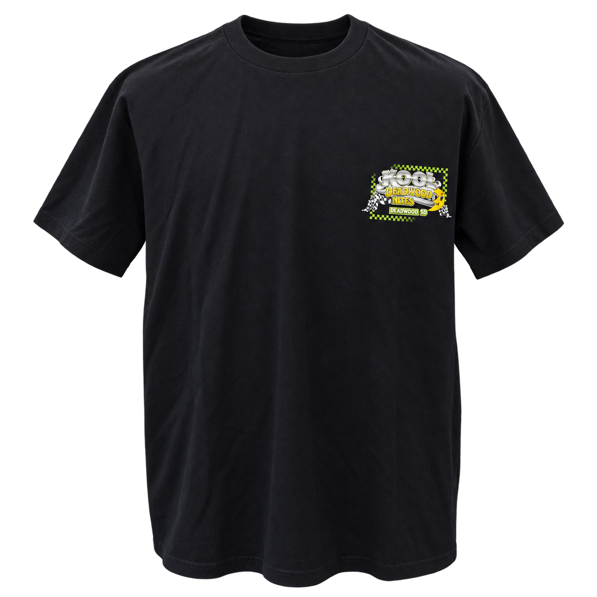 front view of Kool Deadwood Nites Green Hot Rod non-dated black T-shirt