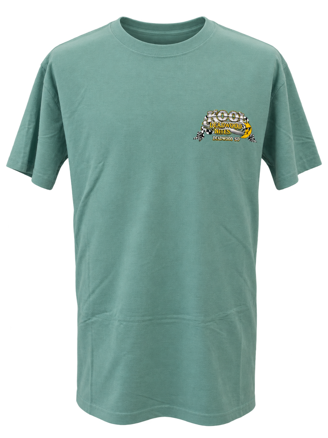 front view of Kool Deadwood Nites non-dated Green Hot Rod seafoam T-shirt