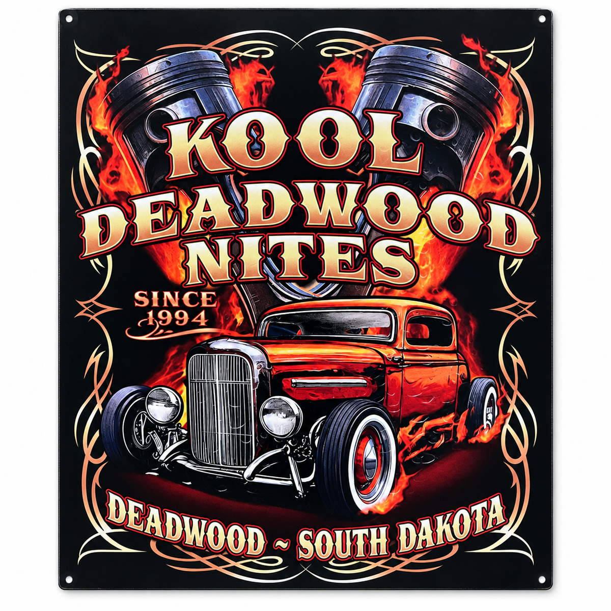 Kool Deadwood Nites Pistons & Flames Tin Metal Sign