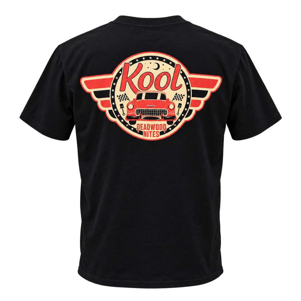 back view of non-dated Kool Deadwood Nites Retro Wings T-Shirt Black