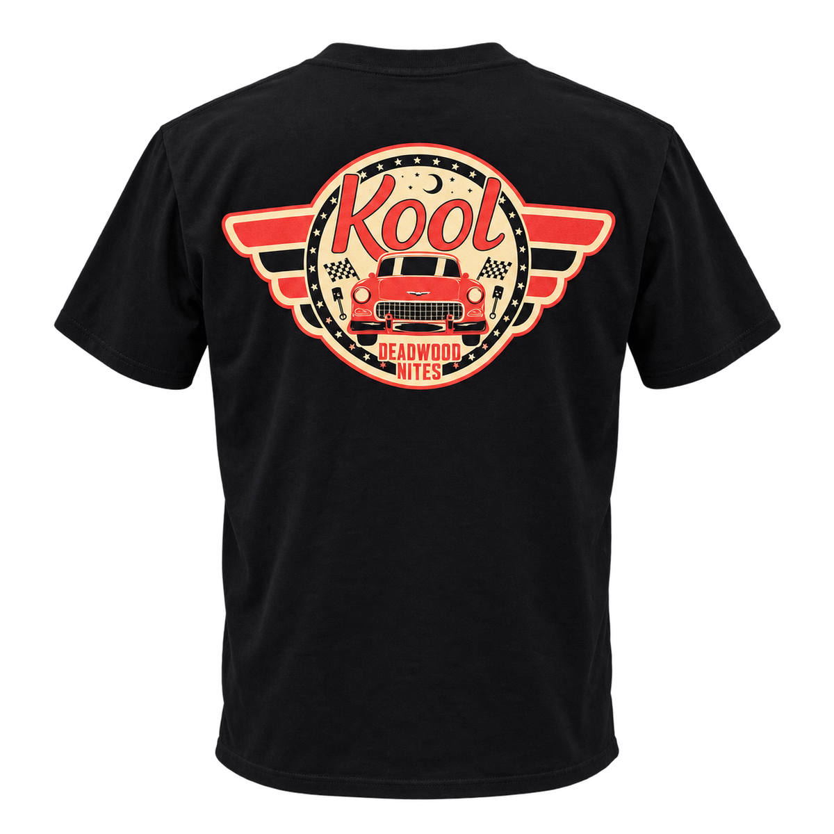 back view of non-dated Kool Deadwood Nites Retro Wings T-Shirt Black