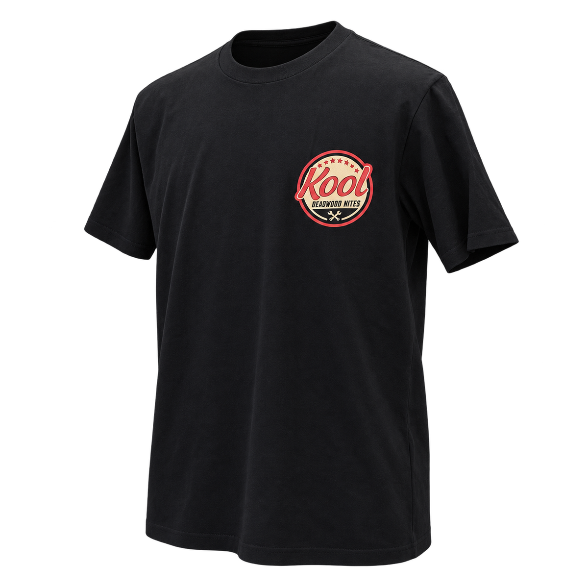 front-angle-2 view of non-dated Kool Deadwood Nites Retro Wings T-Shirt Black
