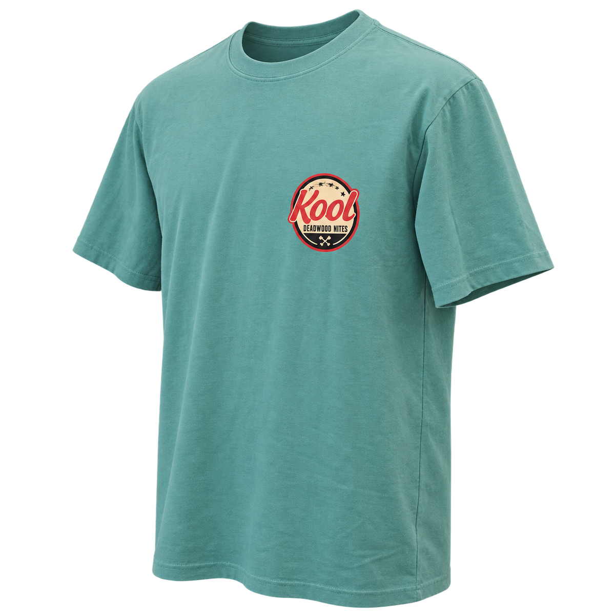 front-angle-1 view of non-dated Kool Deadwood Nites Retro Wings T-Shirt Seafoam