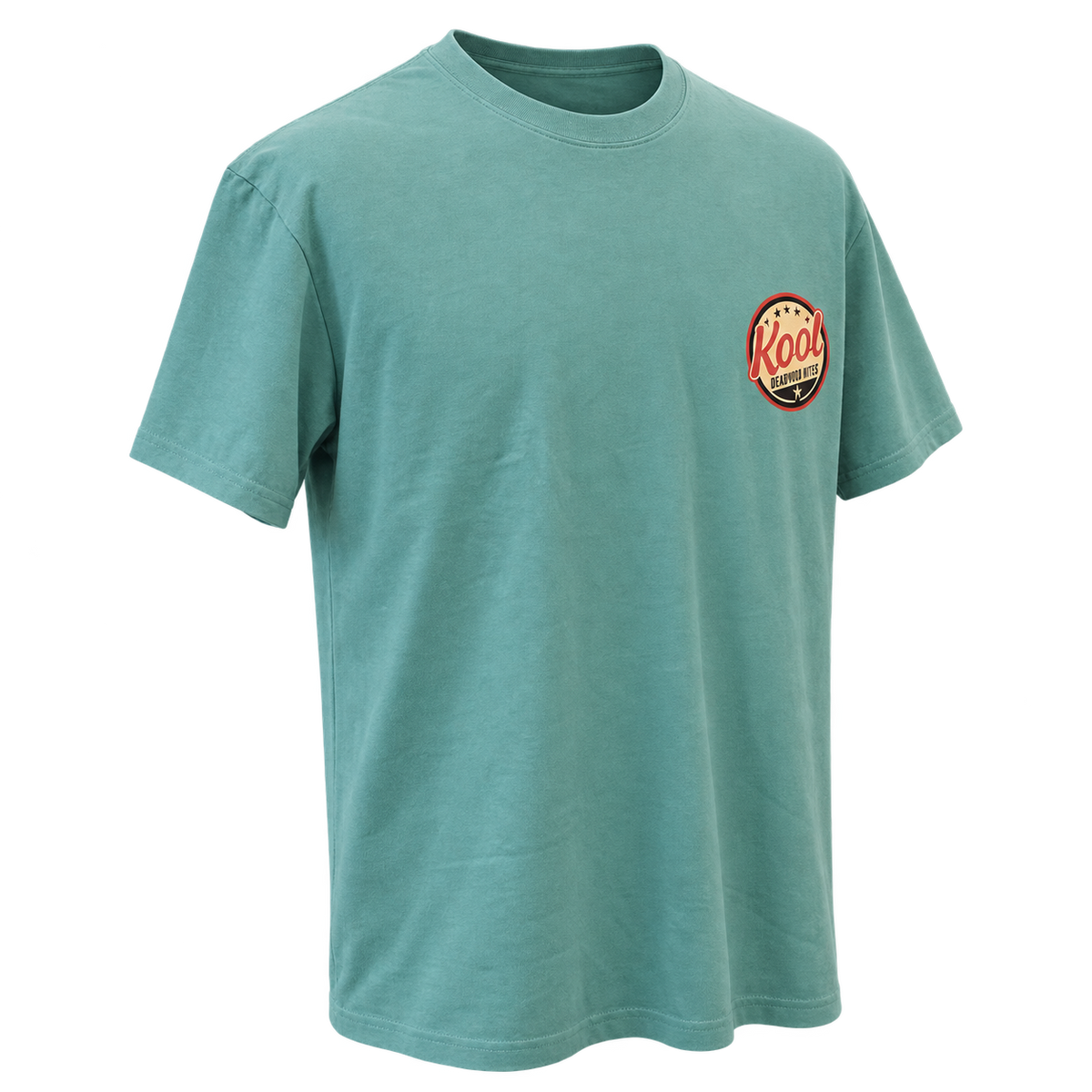 front-angle-2 view of non-dated Kool Deadwood Nites Retro Wings T-Shirt Seafoam
