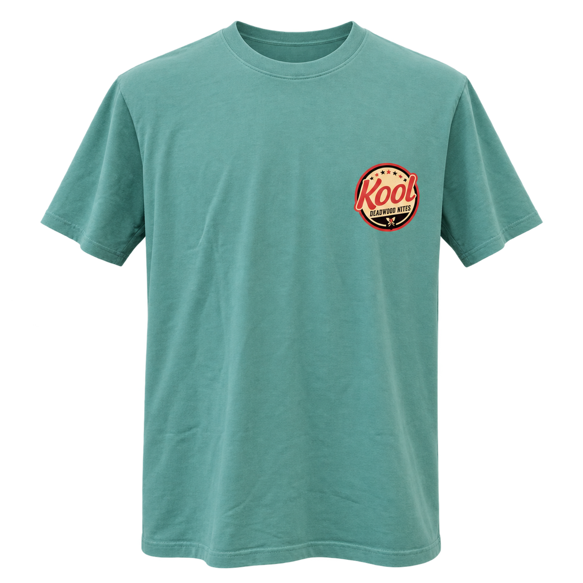 front view of non-dated Kool Deadwood Nites Retro Wings T-Shirt Seafoam