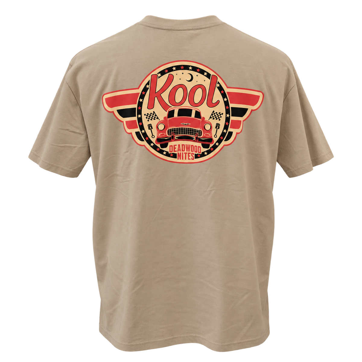 back view of non-dated Kool Deadwood Nites Retro Wings T-Shirt Tan