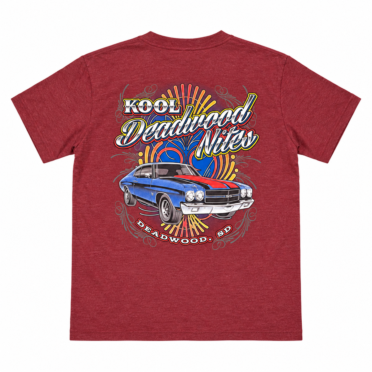 Kool Deadwood Nites “Vegas” Classic Car T-Shirt – Burgundy