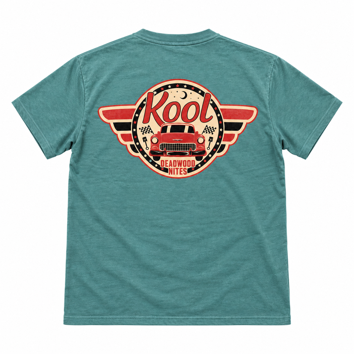 Kool Deadwood Nites Retro Wings Classic Car T-Shirt – Seafoam back view