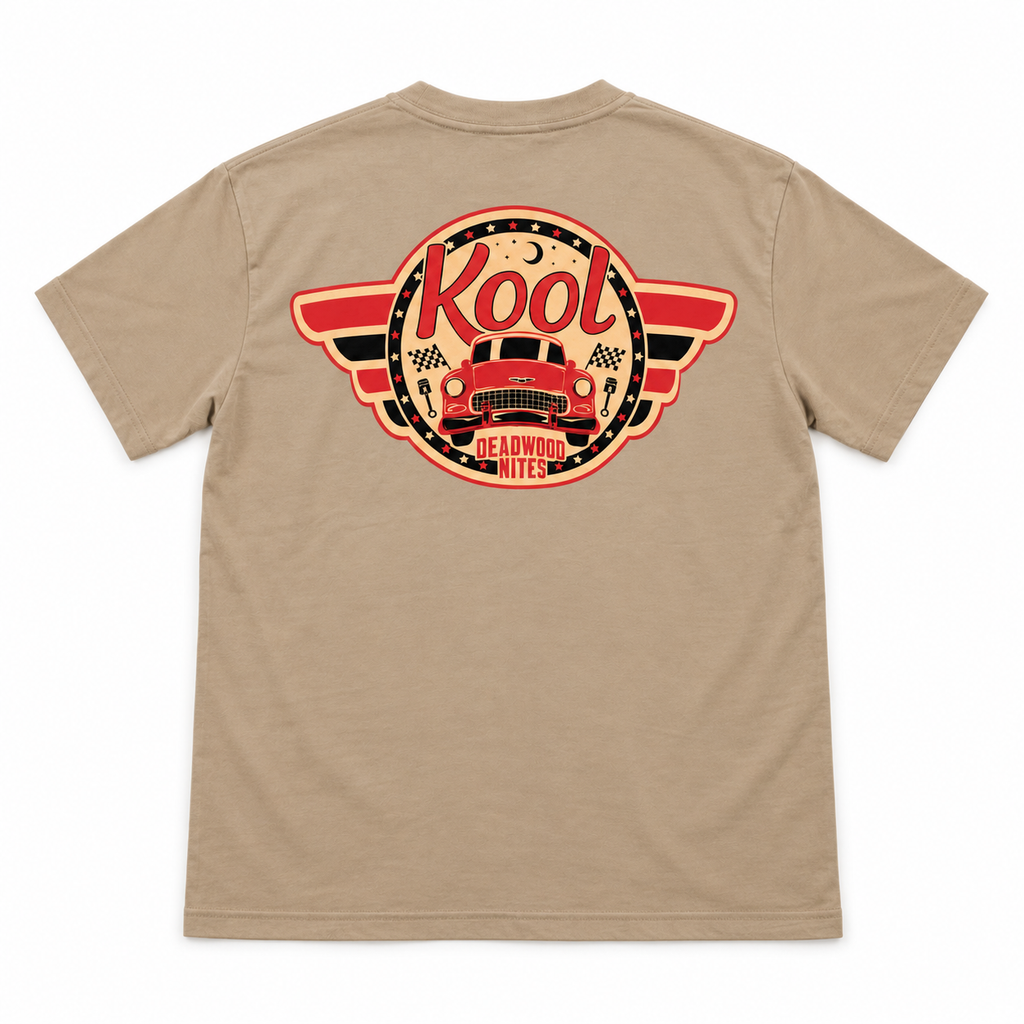 Kool Deadwood Nites Retro Wings Classic Car T-Shirt – Tan back view