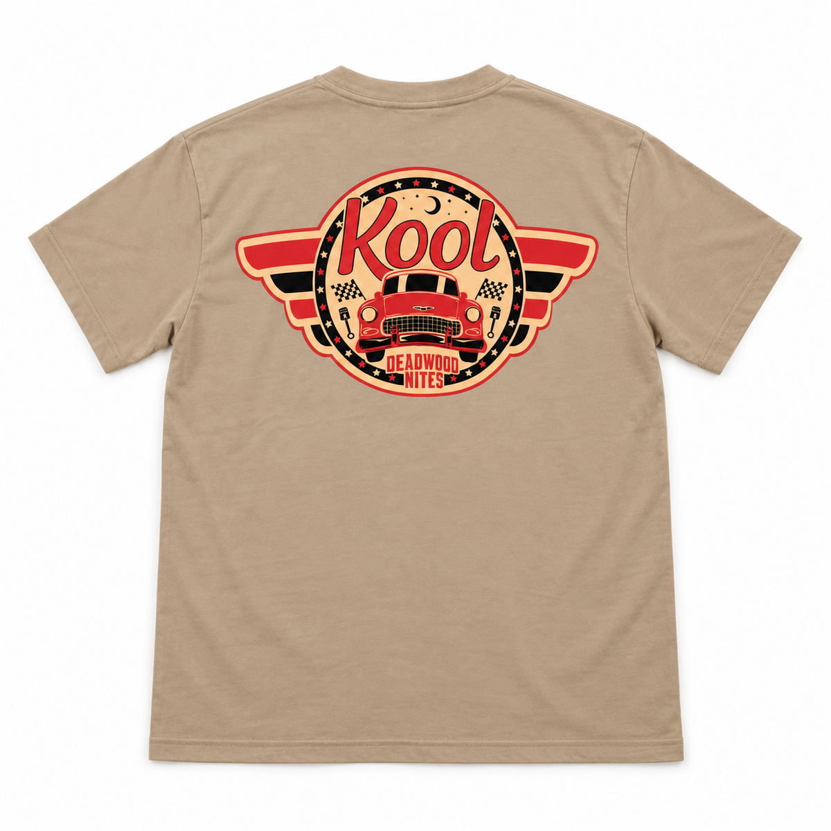 Kool Deadwood Nites Retro Wings Classic Car T-Shirt – Tan back view