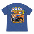 Kool Deadwood Nites Flame Hot Rod Classic Car T-Shirt – Heather Blue back view