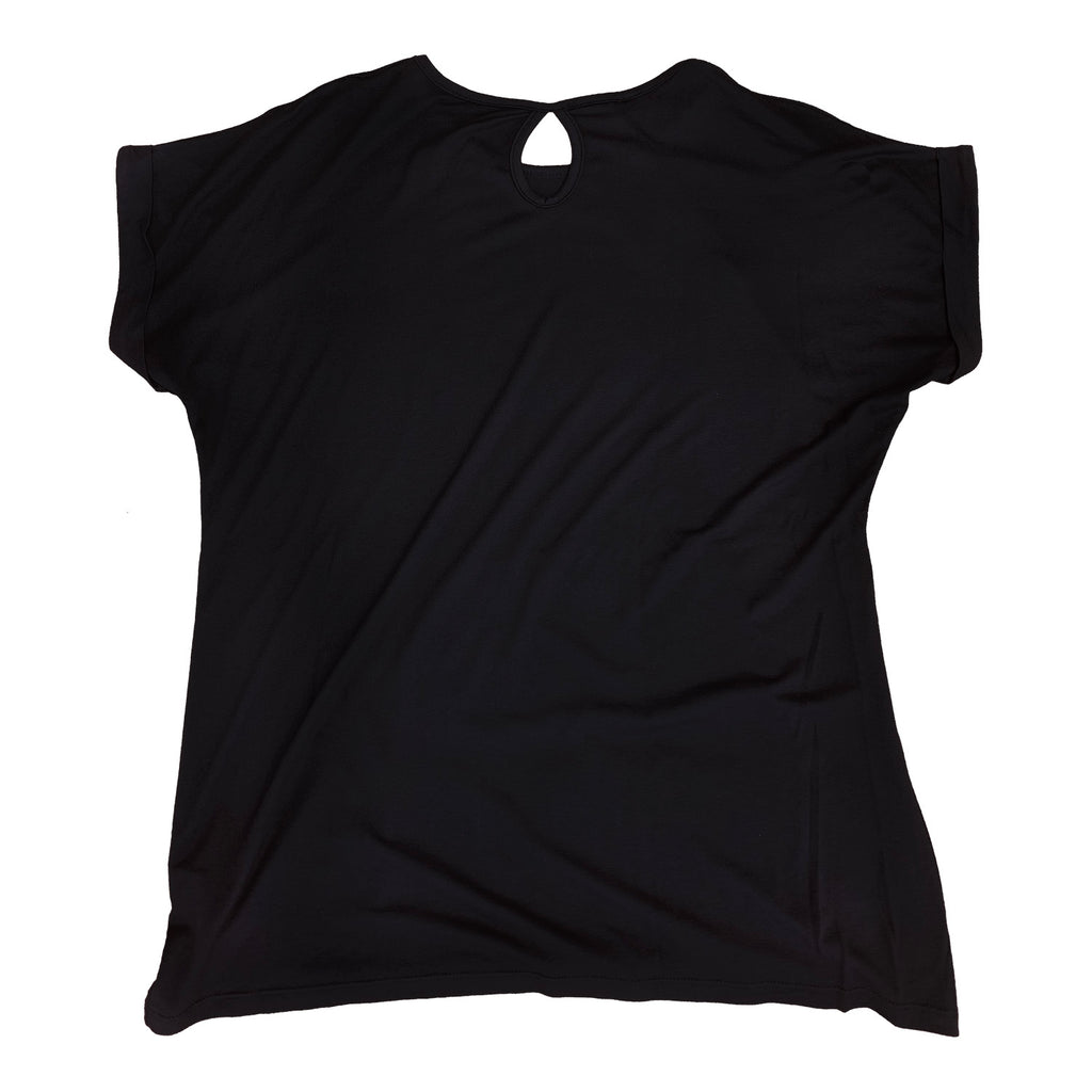 Checkered & American Flag Cuffed-Sleeve Relaxed Women's Black T-Shirt