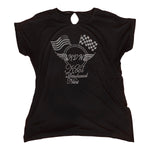 Checkered & American Flag Cuffed-Sleeve Relaxed Women's Black T-Shirt