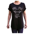 Checkered & American Flag Cuffed-Sleeve Relaxed Women's Black T-Shirt
