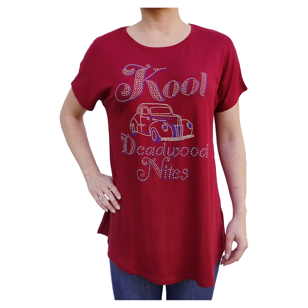 Kool Deadwood Hot Rod Rhinestone Burgundy Oversized Women's Blouse