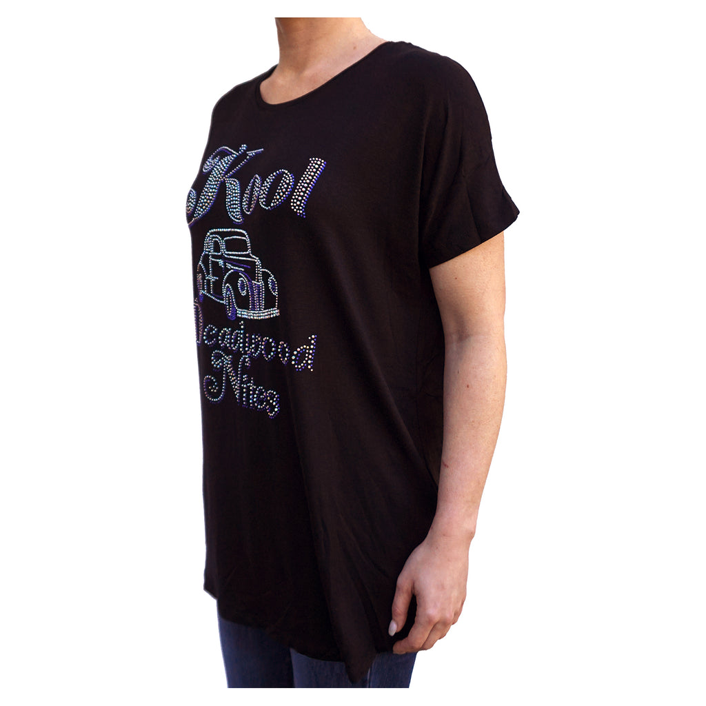 Kool Deadwood Hot Rod Rhinestone Black Oversized Women's Blouse