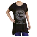 KDN Cascading Burst Black Cold Shoulder Fringe Bottom Blouse for Women