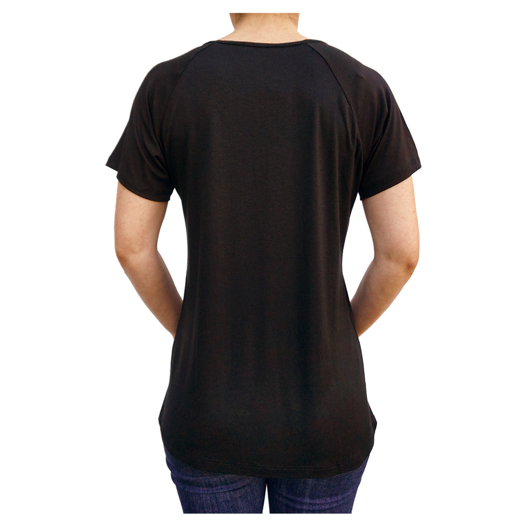 Fleur de Lis & Roses Kool Deadwood Nites Black Draped Raglan T-Shirt