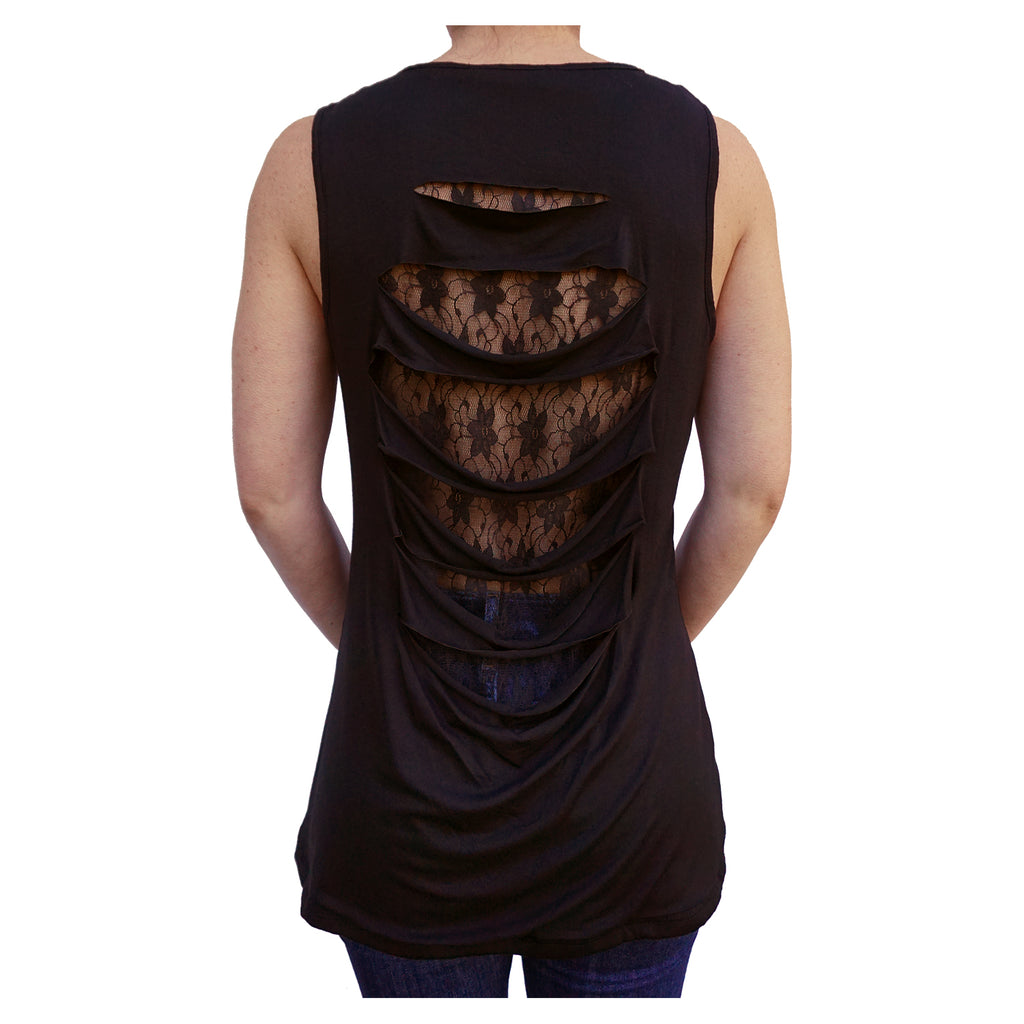 Winged Hot Rod Kool Deadwood Nites Black Open Laced Back Sleeveless Top