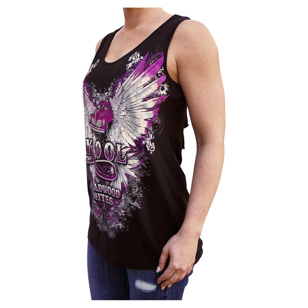 Winged Hot Rod Kool Deadwood Nites Black Open Laced Back Sleeveless Top