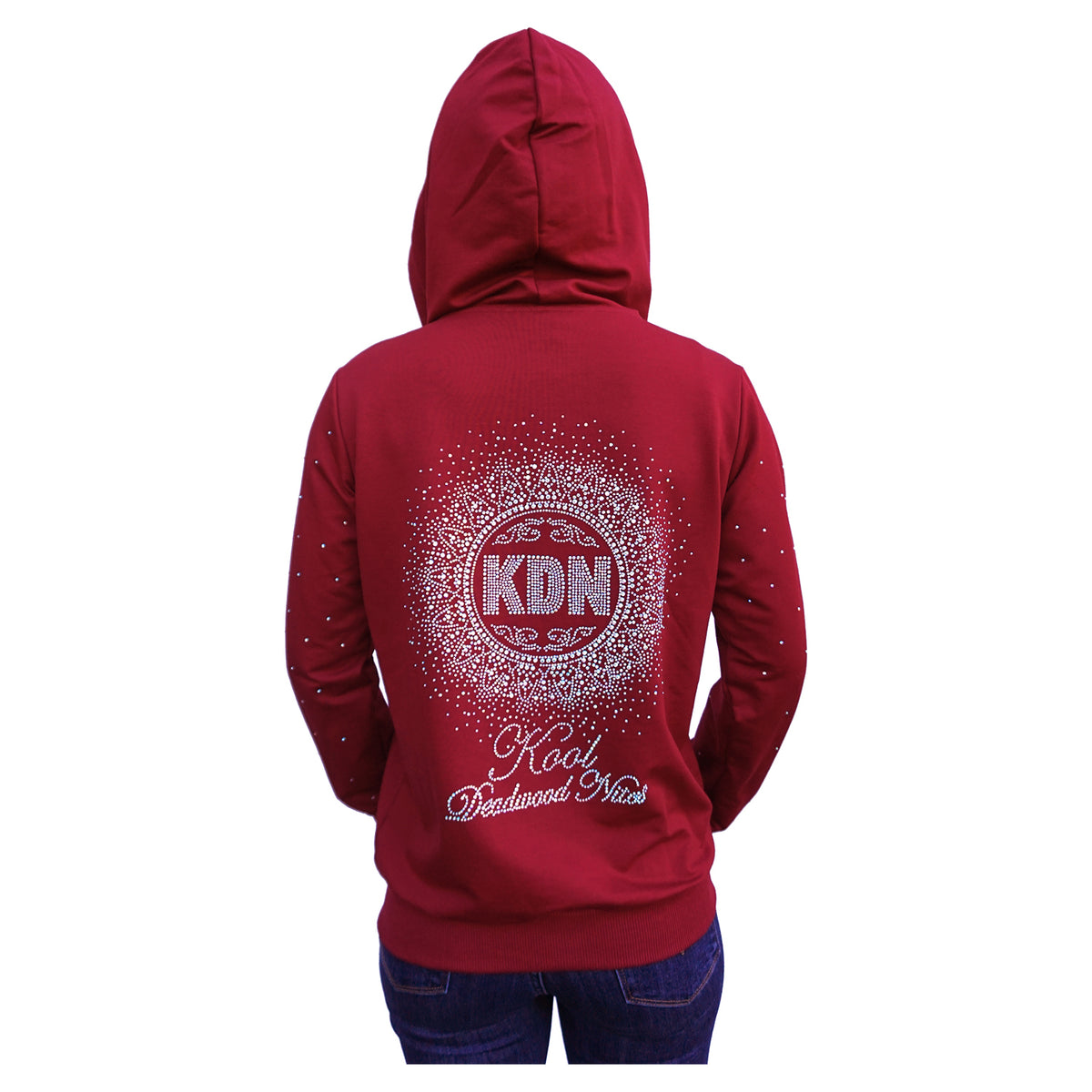 KDN Cascading Starburst Burgundy Full-Zipper Women's Hoodie