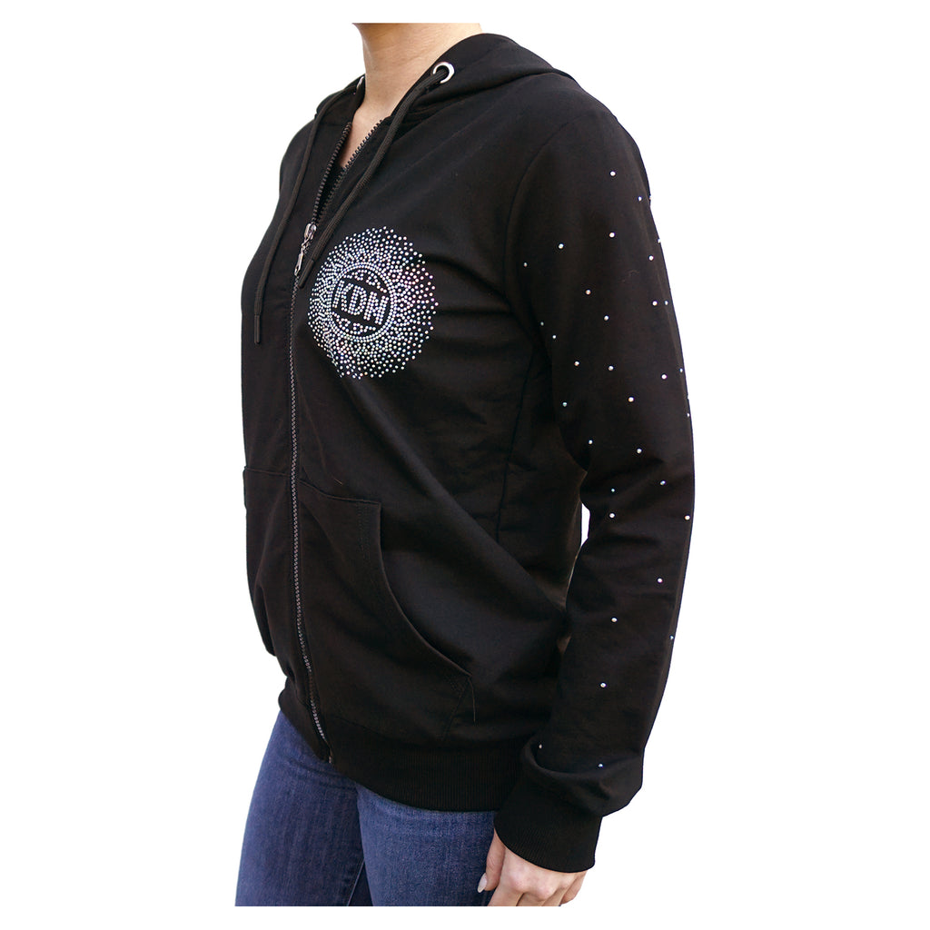 KDN Cascading Starburst Black Full-Zipper Women's Hoodie