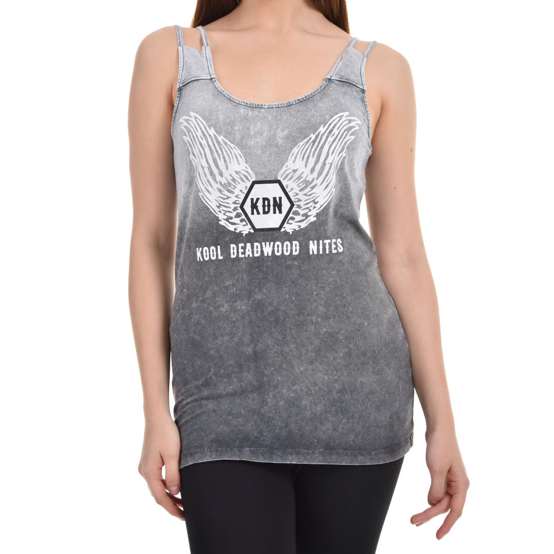 Gradient Double Strap Tank Printed Winged Logo Grey