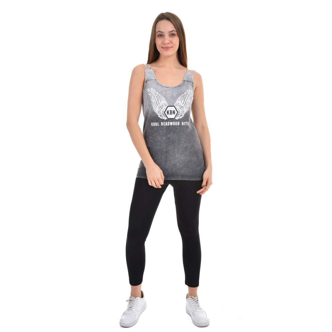 Gradient Double Strap Tank Printed Winged Logo Grey
