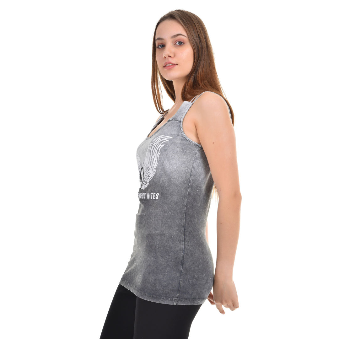 Gradient Double Strap Tank Printed Winged Logo Grey