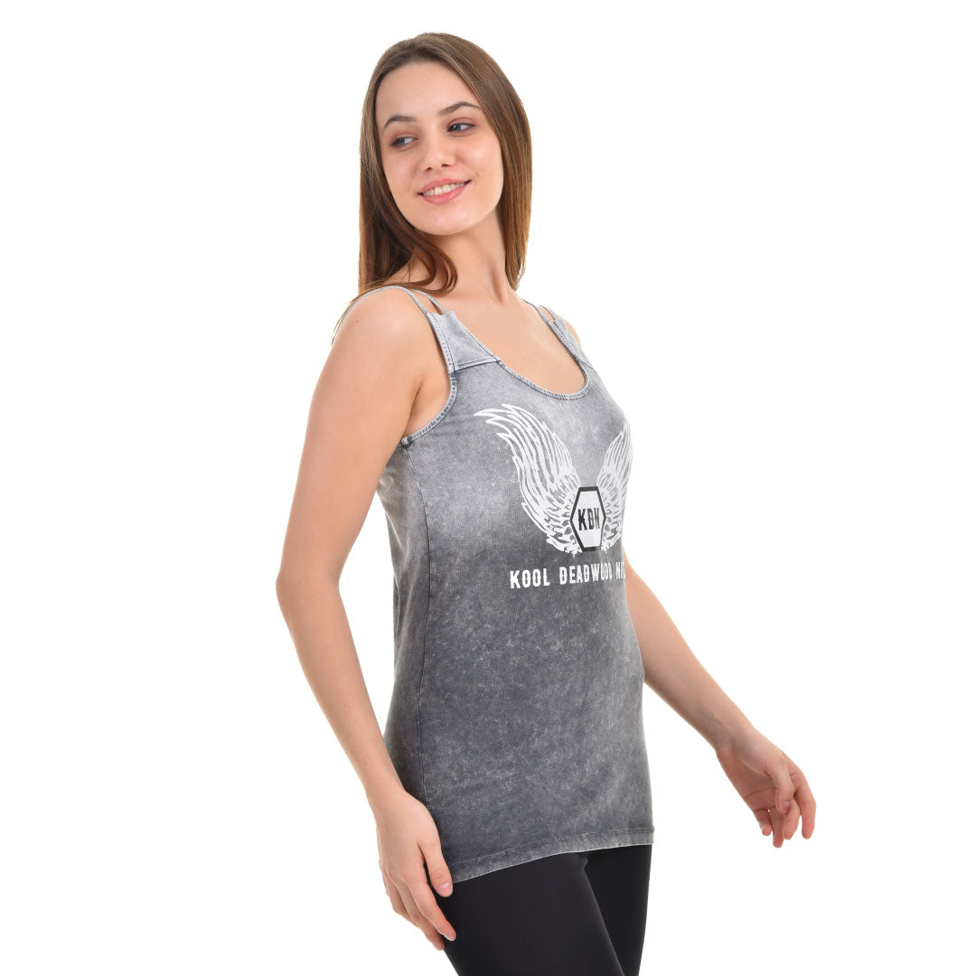 Gradient Double Strap Tank Printed Winged Logo Grey