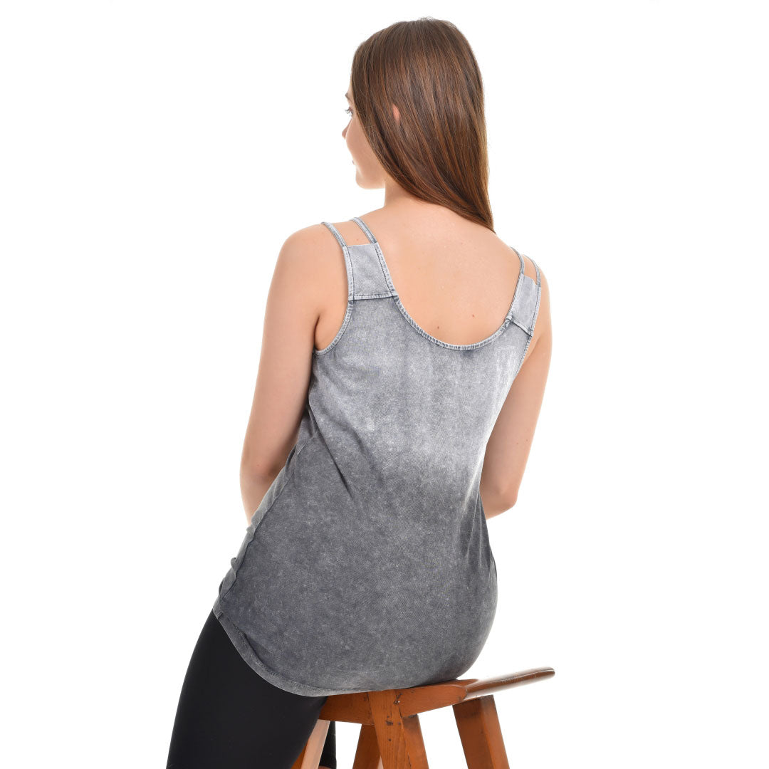 Gradient Double Strap Tank Printed Winged Logo Grey