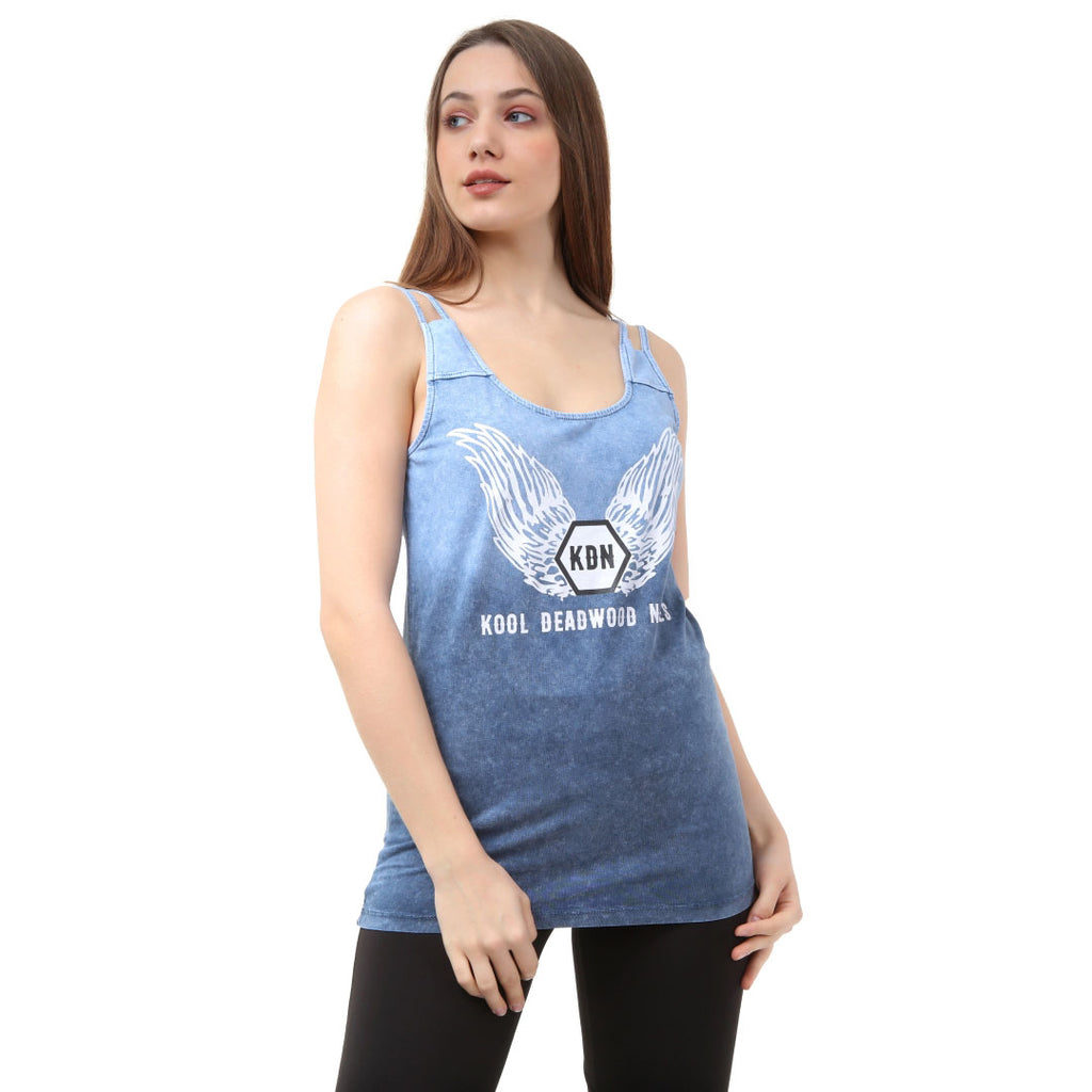 Gradient Double Strap Tank Printed Winged Logo Blue